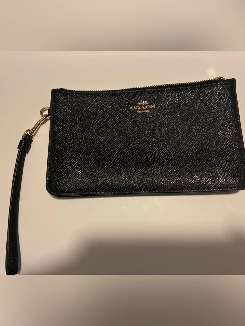 Coach Black Leather Wristlet with Gold Logo